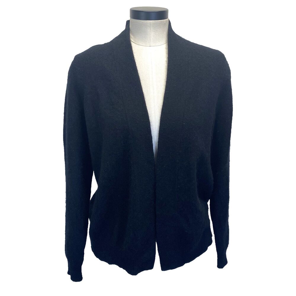 Charter Club Luxury 100% Cashmere Women's Size L Black Open Front Cardigan